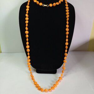 Vintage Orange Coin Plastic Bead Long Statement Necklace Hong Kong Colorful